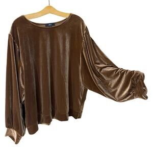 Ellos Brown Velvet Balloon Sleeve Top Plus Size 18/20 L Luxe Blouse boho